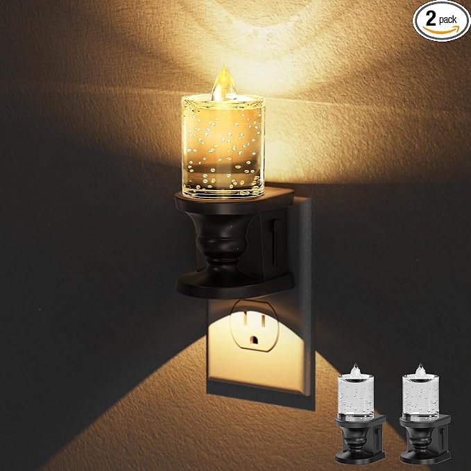 Briignite Flameless Candle Night Light, Bubble Night Lights Plug into Wall, Candle Nightlight with Light Sensor, Dimmable LED Night Light Plug in, Warm White 3000K Nightlight for Hallway Bathroom