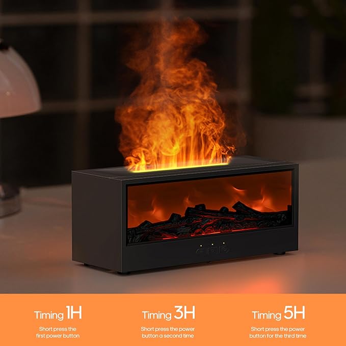 Essential Oil Diffuser Flame Colorful Water Vapor Fireplace Diffusers Fire Humidifier for Aromatherapy Aroma Therapy Machine (Black Fireplace (Short Version))