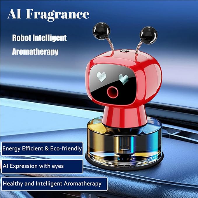 Robot Intelligent Aromatherapy Machine, Smart Cute Robot Car Air Freshener - Fine Spray/Fillable/Four-Gear Adjustment/Vibration Sensing/On-Off/Large Capacity Long-Lasting Fragrance/Red-V2(Hilton)