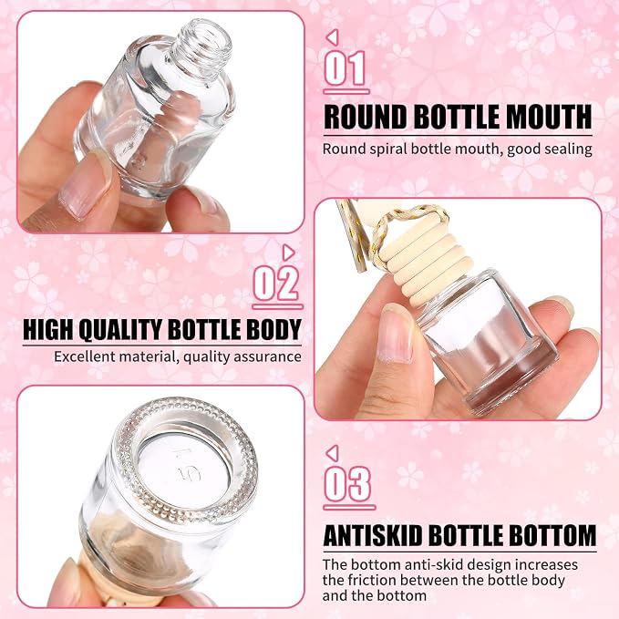 Patelai 12 Pcs 8ml Hanging Car Air Freshener Diffuser Bottle Empty Clear Glass Essential Perfume Oil Aromatherapy Fragrance Perfume Pendant Glass Bottle Decor with Wooden Caps(Assorted Style)