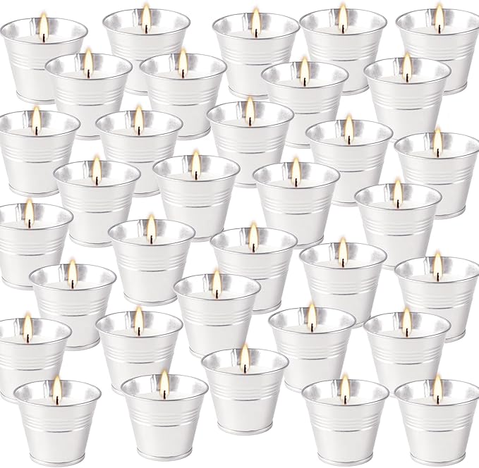 Outdoors Citronella Candles 32Pack - Garden Citronella Scented Candles, Long Burning, 2 oz Small Tin Candles Gift Sets for Home Patio Yard Indoors, Balcony, Camping BBQ & Summer Parties.