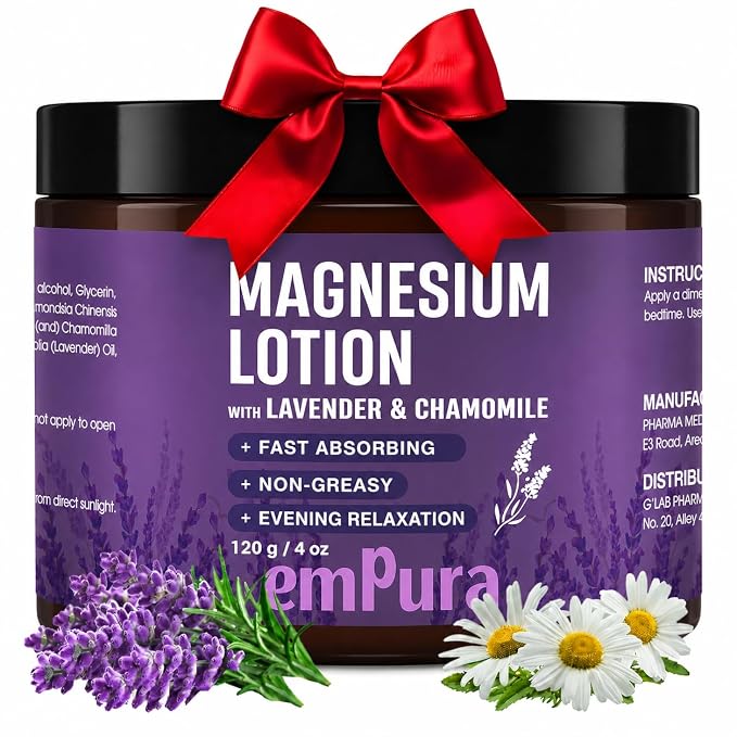 EMPURA Magnesium Lotion with Lavender & Chamomile – Fast Absorbing Magnesium Cream for Relaxation & Muscle Relief, Hand Leg or Foot Lotion, Self Care Gifts for Women, Relaxing Gifts For Women (4oz)