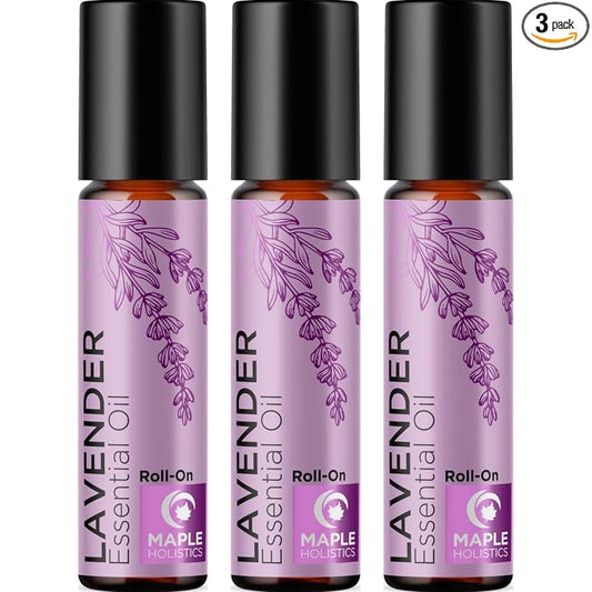 Lavender Essential Oil Roll On - Calming Aromatherapy Oil Roller for Sleep Headaches and Relaxation - Natural Pre-Diluted Sleep Oil for Nighttime Relaxation with Lavender Essential Oil for Skin 3-Pack