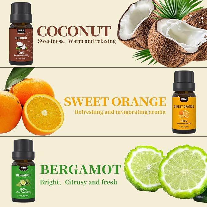 Fruity Essential Oils for Diffuser for Home,Diffuser Oils for Candle Making, Laundry,Humidifier,Aromatherapy Oils Scents,6 * 10ML