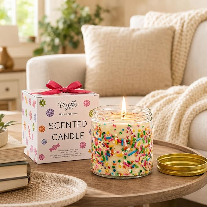 Viyffo Large 18oz New Home Candle - Vanilla & Cedarwood, House Warming Gifts Candle, Non Toxic Soy Scented Candle, Colorful Jar for Home, Living Room, Bedroom, Bathroom Decor, Housewarming Gift