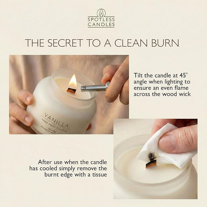 Vanilla Volcano Candle 19oz: 80-Hour Burn, Creamy Smooth Vanilla Scent, Hybrid Soy Wax, Crackling Wood Wick, Cream Matte Glass Jar, Gold Foil Gift Box by Spotless Candles