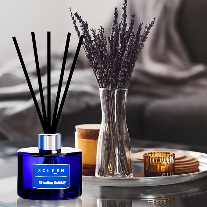 Xcleen Reed Diffuser Set, 6.7 Oz Hawaiian Holiday Scented Reed Diffuser, Home Fragrance Oil Diffuser with Sticks, Great Air Fresheners for Bathroom