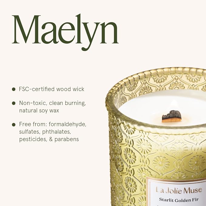 LA JOLIE MUSE Starlit Fir Pine Scented Candle for Home | Balsam & Cedarwood | Christmas Winter Holiday | 19 oz Non Toxic Natural Soy | Large Green Jar Candle | Luxury Gifts | Wood Wick
