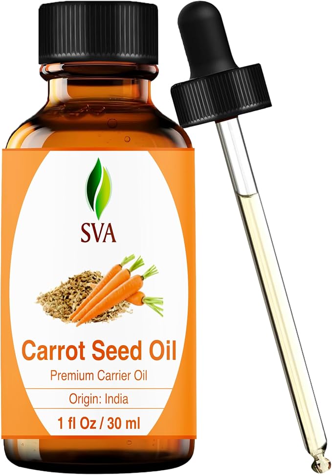 SVA Carrot Seed Oil - 1 Fl Oz - for Face, Skin Care, Hair Care, Scalp Massage & Body Massage – Carrier Oil with Dropper
