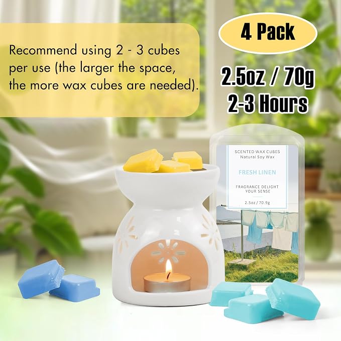 SCENTORINI Wax Melts Wax Cubes, Soy Wax Cubes for Wax Warmer, Ocean Breeze, Fresh Linen, Bohemia Forest, Winds in Summer, 4 x 2.5 oz