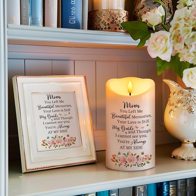 Memorial Candle, Real Wax LED Light with Remote Control, Sympathy Gift for Loss of Loved One or Mother, 4" x 7"
