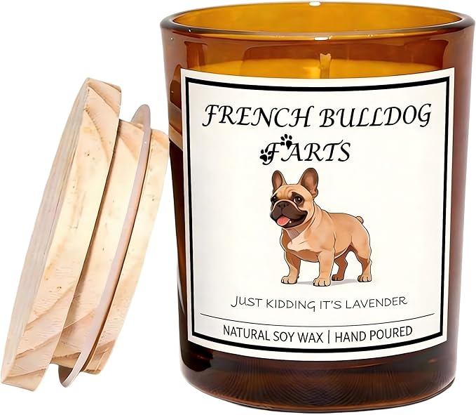 French Bulldog Gifts for Women | Birthday Gifts for Mom | Light When Dog Farts Candle | Cedar By Natural Soy Wax | Pet Safe Friendly Memorial Candles for Home Scented Household Essentials