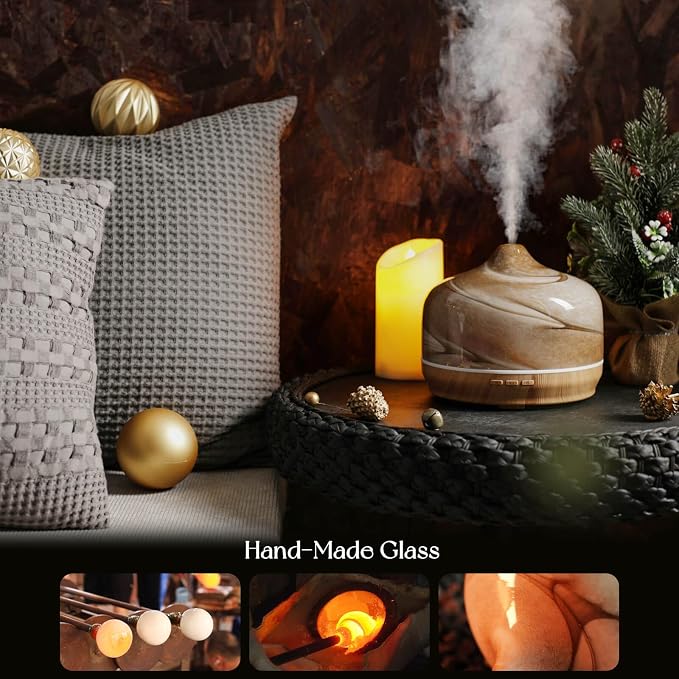 Porseme 500ml Glass Essential Oil Diffuser Aromatherapy Ultrasonic Cool Mist Humidifier 15-21 Running Hours Diffusers with Remote Control for Sleeping Yoga Working Spa(Desert