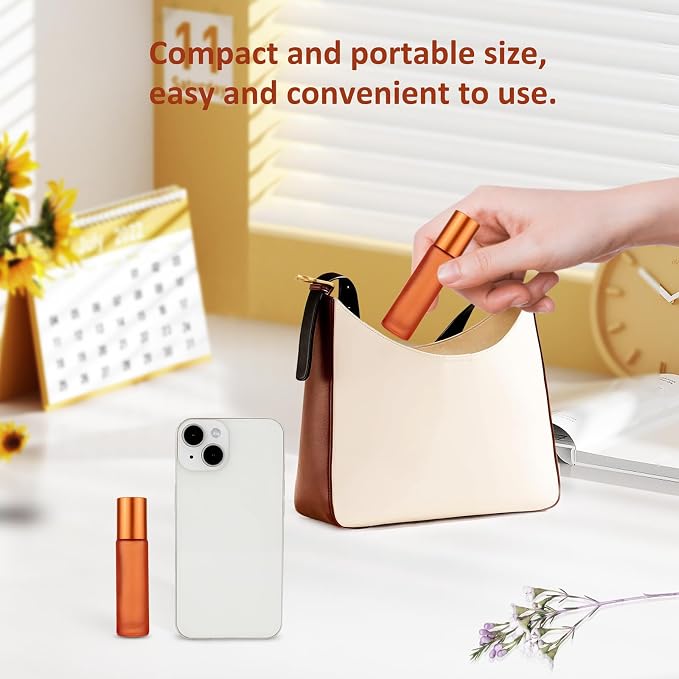 Kesell Glass Roll on Bottle, 10ml Refillable Essential Oil Roller Bottle with Stianless Steel Ball, Pack of 10 (Orange)