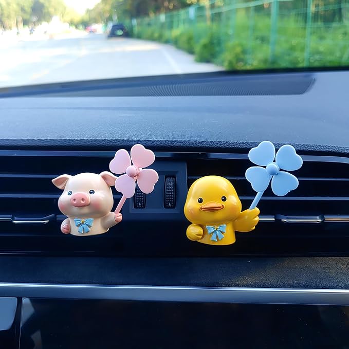 Cute Car Air Freshener Vent Clips, 3D Animal with Mini Fan Diffuser Vent Clip, Air Conditioning Decoration Car Accessories for Women and Men