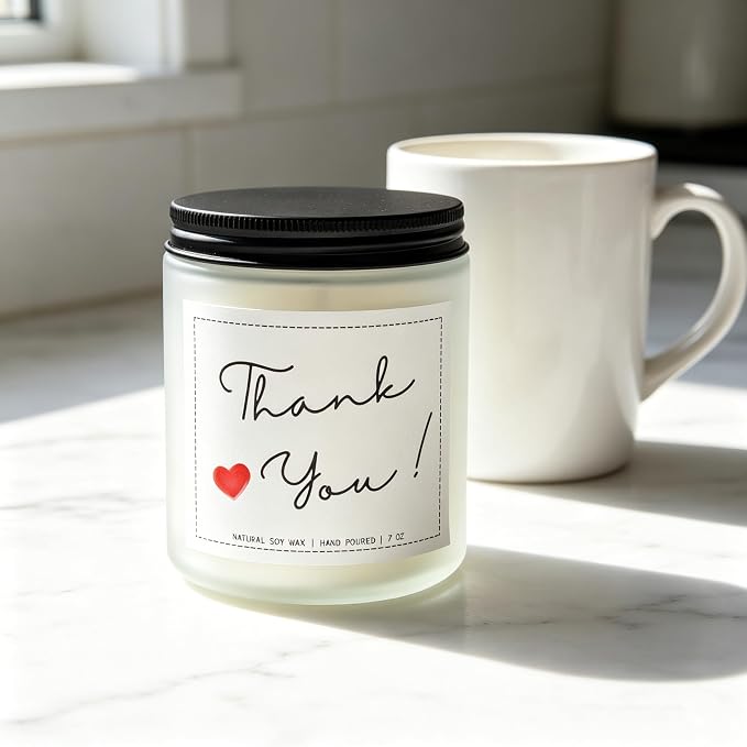 Thank You Scented Candle, Thank You Gifts, Appreciation Gifts for Moms, Dads, Friends, Sisters, Coworkers, Nurses, Principal, Teacher, Boss, Coworkers, Lavender & Eucalyptus, 100% Soy Wax, 7OZ
