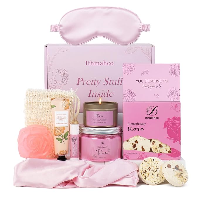 Mothers Day Spa Gifts for Women, Bath Gift Baskets, Birthday Relaxing Spa Self Care Gifts for Women, Home Rose Bath Shower Care Package for Wife, Mothers Day Gift Basket for Mom Her Friends