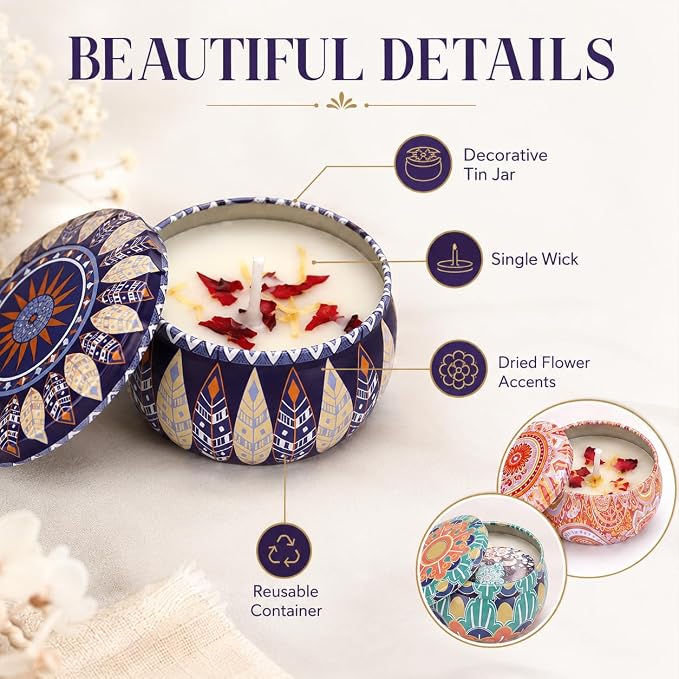 Scented Candles Gift Set for Women, Soy Aromatherapy Candles, 4 Pack | Lavender, lemon, vanilla and white peach soy candles for home decor, bath, yoga, travel, Mother's Day and gifts for women.
