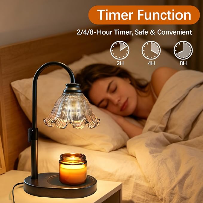 Candle Warmer Lamp with Timer Dimmable, Adjustable Candle Warmer Lamp for Jar Candles 3-Wick, Flameless Smokeless Candle Heater with 2 Bulbs, Home Decor Birthday Mothers Day for Women Mom (BLACK)
