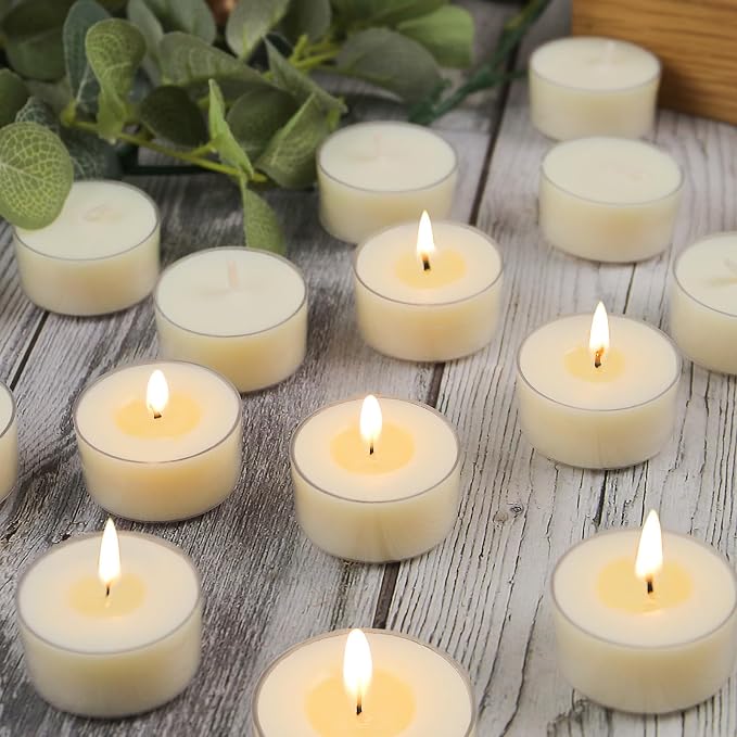 Soy Tealight Candles 25 Pack,6 Hours Long Burn Unscented White Tea Candles | Natural Soy Wax,Clean Burning,Clear Cup Design,Small Votives Bulk for Home Decor Wedding Spa Meditation and Wax Warmers