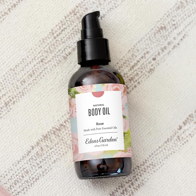 Edens Garden Rose Body Oil – Bath, Body & Massage Oil with Pure Essential Oils & Vitamin E, Moisturizing Floral Aromatherapy for Skincare, 4 fl oz (118 ml)