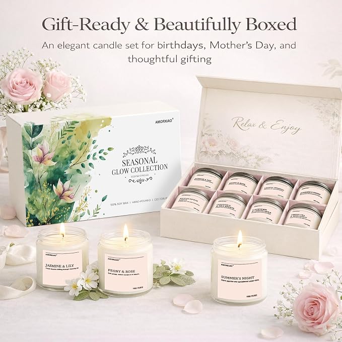 Scented Candles Gift Set, 8 Pack Soy Wax Candles for Women, Fresh Floral Summer Aromatherapy Scents for Home, Birthday, Thank You, Housewarming Gifts