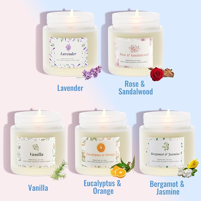 BlissfulOasis Scented Candles, Long-Lasting Candles for Home Scented, 5 Pack Candle Set, Candles for Women, Natural & Safe Ingredients, Candle Set for Birthday, Valentine's Day Scented Candles for Her