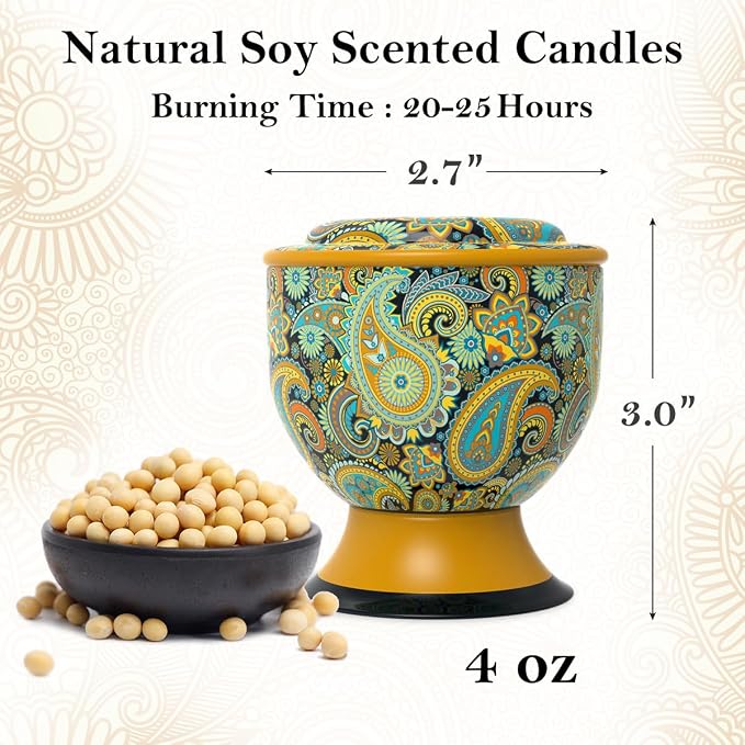 Aromatherapy Candle Stress Relief Gift Set, 4 Packs of 4 Ounces, 100% Soy, Long-Lasting, Suitable for Family fragrances, Holiday Decorations, Weddings (Lemon, Vanilla, Jasmine, Green Tea)