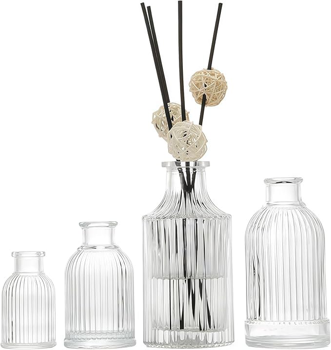 Glass Diffuser Bottles 6.6 High 250ml 8.5 Fl Oz Round Aroma Bottles Diffusers Vase Fragrance Accessories Use for DIY Replacement Reed Diffuser Sets Craft Projects Wedding Party