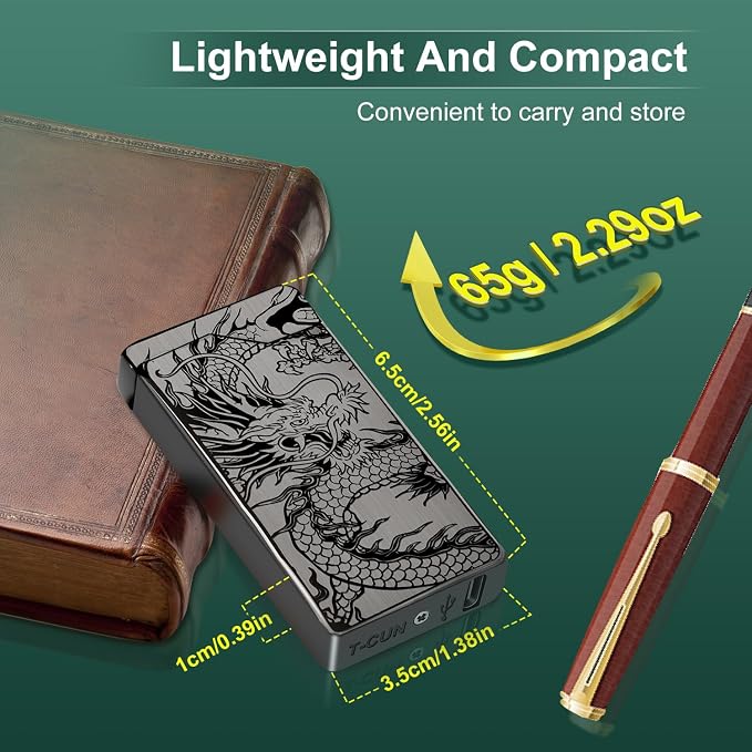 LcFun Electric Lighter - USB Rechargeable, Dual Arc Plasma Lighter, Windproof Flameless Lighters, Electronic Lighters with LED Battery Indication Gifts for Men Boyfriend Husband (Dragon Black)