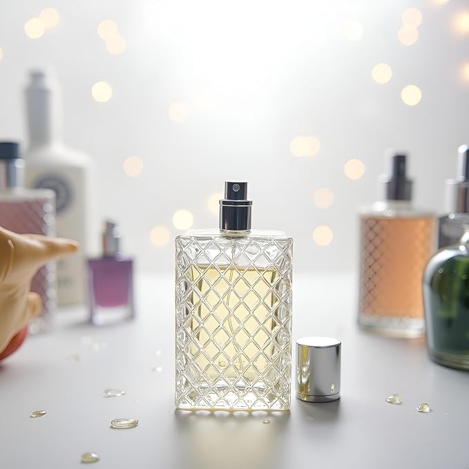 Jinshining 100ml 3.4Oz Clear Glass Spray Bottles Empty Square Perfume Fine Mist Atomizer Refillable Essential Oil Container for Travel Spray Bottles Refillable Containers,Fine Mist Atomizers
