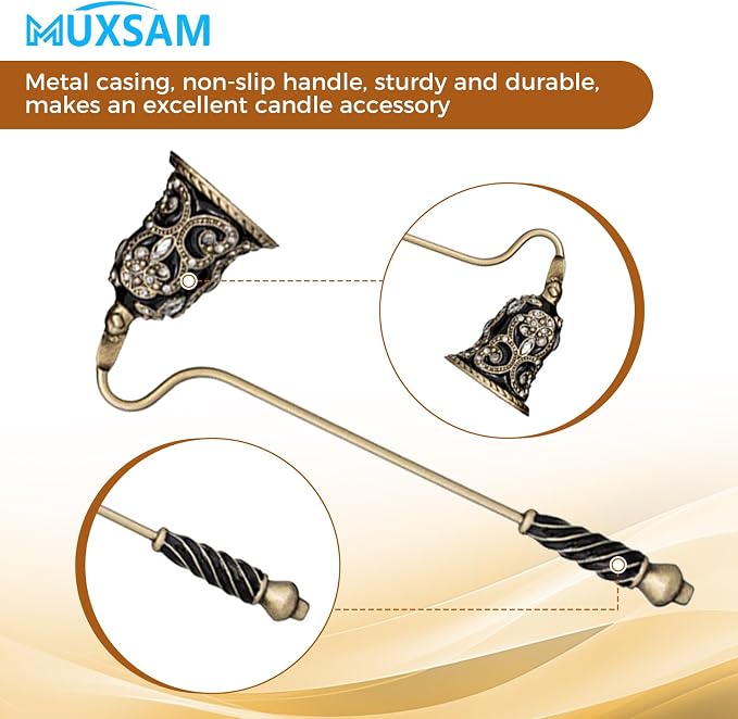 MUXSAM Vintage Candle Snuffer, Candle Extinguisher with Long Handle, Metal Wick Flame Snuffer for Putting Out Candle Flame Safely, Floral Candle Snuffers Accessory for Candle Lovers, Black