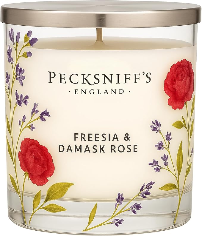 Pecksniff’s 1 Wick Candle – Freesia & Damask Rose, 184 g / 6.49 oz – Long Lasting Burn, Elegant Home Decor & Relaxing Ambiance