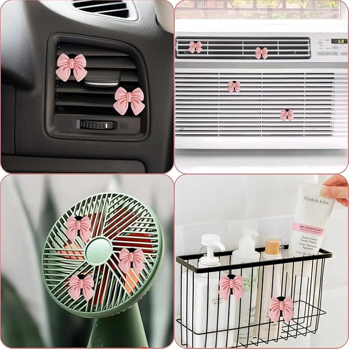 Bow Car Air Freshener Clips, 4 Pcs Cute Bow Car Air Vent Clip, Coquette Auto Air Conditioning Outlet Diffuser Perfume Clips, Interior Decoration, Auto Decor for Women Girls (Pink, 1.69in)