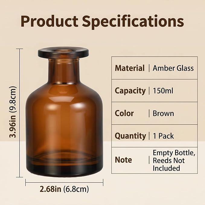 150ml/5oz Empty Refillable Glass Diffuser Bottle Aromatherapy Storage Container for Fragrance Bathroom Decoration