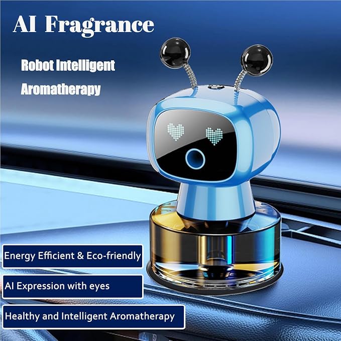 Robot Intelligent Aromatherapy Machine, Smart Cute Robot Car Air Freshener - Fine Spray/Fillable/Four-Gear Adjustment/Vibration Sensing/On-Off/Large Capacity Long-Lasting Fragrance/Blue-V2(Ocean)