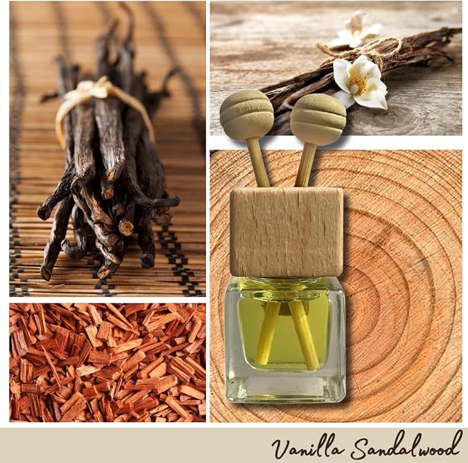 Cute Refillable Car Air Freshener Vent Clip 8mL – Vanilla Sandalwood – 15mL Refill Included – Long Lasting Fragrance Oil Diffuser – 100% American Handmade Odor Eliminator