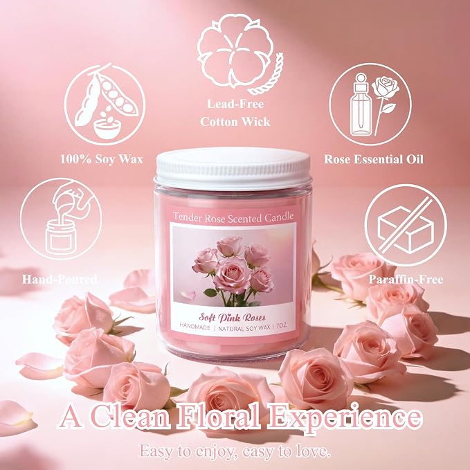 Homsolver Tender Rose Scented Candles, Natural Soy Candle Valentines Mothers Day Gift for Her Mom Wife Girlfriend, Anniversary Birthday Gifts for Women, Novelty Jar Candle with 50+ Hours of Burn