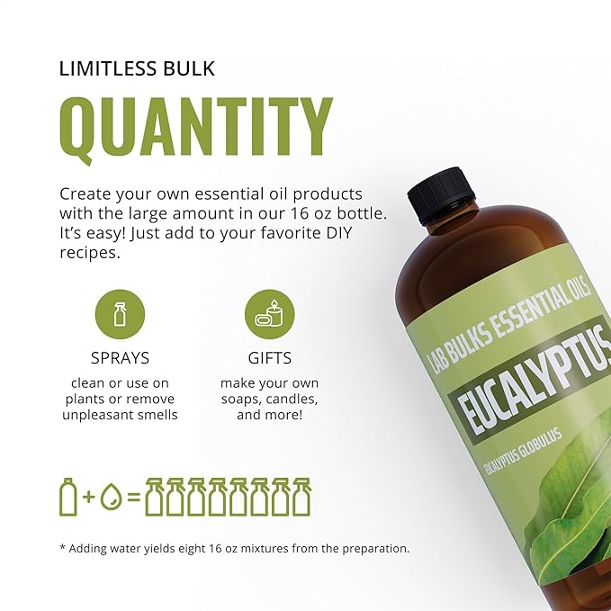Lab Bulks Essential Oil Eucalyptus Essential Oil 16 oz (473 ml) for Diffusers, Home Care, Candles, Aromatherapy, Candle Making