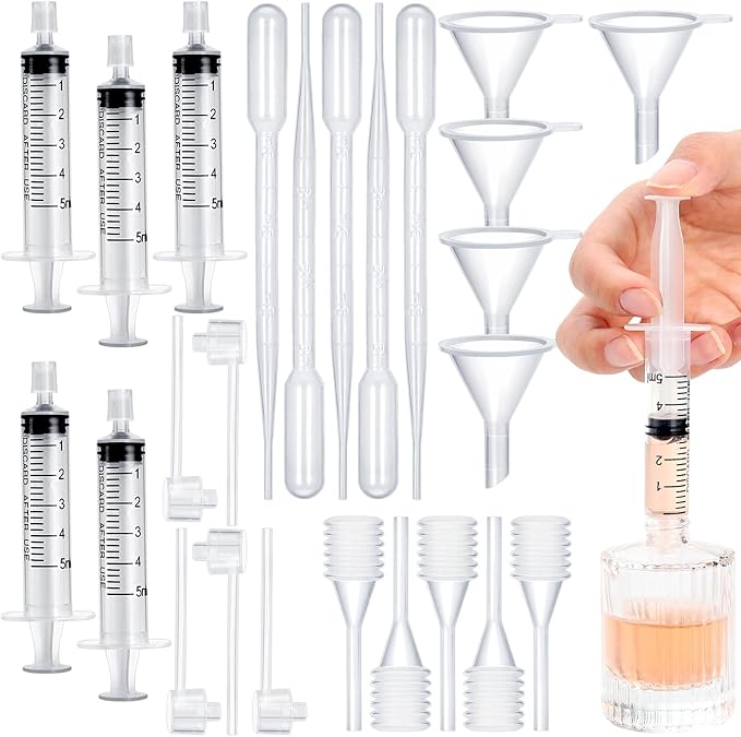 25pcs Perfume Refill Tool Kit,Plastic Perfume Dispenser Transfer Tools,Travel Refill Tool Set for Liquid Cologne Fragrance Sample Essential Oils (Clear, 5ml/25pcs)