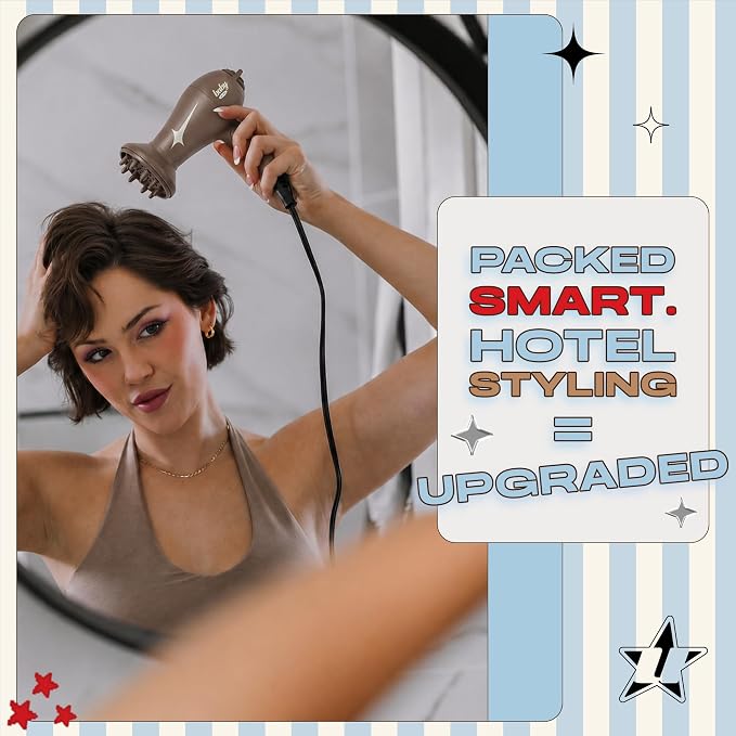 Travel Hair Dryer – Lightweight Dual Voltage Mini Blow Dryer for Women and Men with Foldable Handle, Styling Nozzle and Diffuser | 1200W Fast-Drying Power