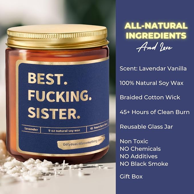 Best Sister Birthday Gifts from Sisters or Brothers - Funny Birthday Candle for Women - Unique Present Idea for Her from Brother for Big Sis for Mother's Day - Lavender Vanilla Candle, 9oz