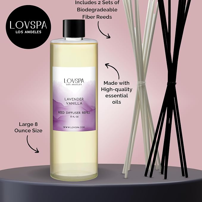 Lavender Vanilla Diffuser Oil - Essential Oils for Diffuser Refill & Air Freshener Room Spray - Long-Lasting & Natural Home Fragrance, Scented Oil for Diffusers, USA Made, 8 oz