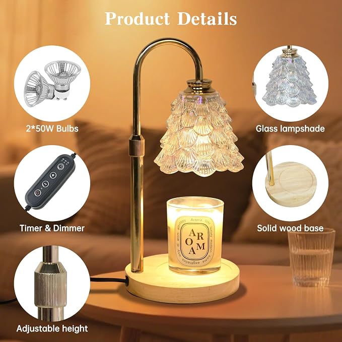 GEEZO Fragrance Candle Warmer Lamp，Electric Candle Warmer with Timer & Dimmer，Mom Christmas Birthday Gifts for Women, House Warming Gifts New Home Bedroom Decor