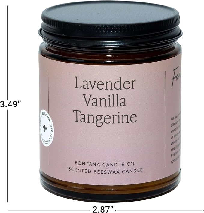 Fontana Candle Co Wood Wick Beeswax Jar Candle, Lavender Vanilla Tangerine – Made Safe with Coconut Oil & Pure Essential Oils – 35+ Hrs Clean Burn, Long Lasting and Non-Toxic Candles for Home & Room