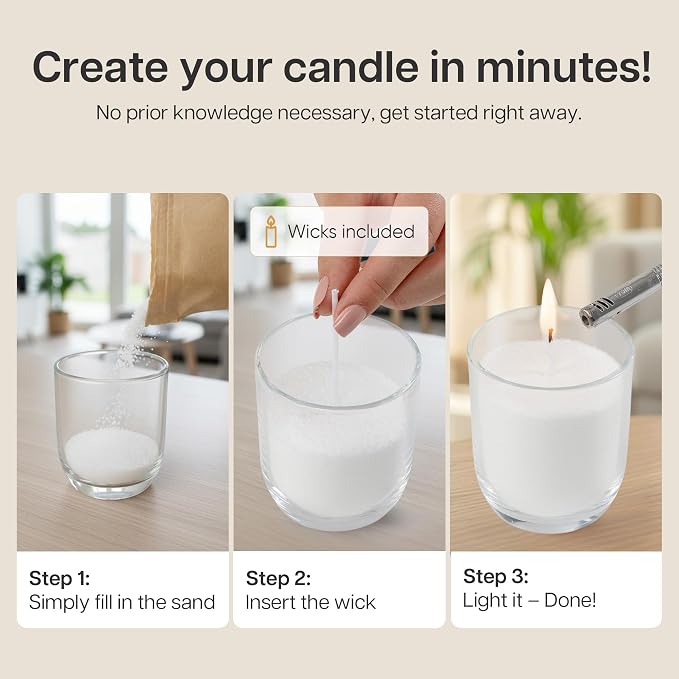comforder Scented Candle Sand with Wicks, Pearled Candle, Wax Granules, 14oz Sand Wax Granules + 4 Wicks (White, Vanilla)