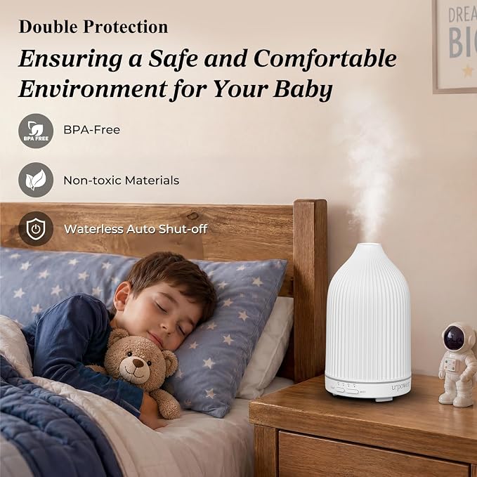 URPOWER 300ML Essential Oil Diffusers for Home Ultrasonic Aromatherapy Diffuser Up to 10hrs with 7-Color LED Lights Auto Shut-Off High/Low Mist - Diffuser Oil Machine Humidifiers for Bedroom Office