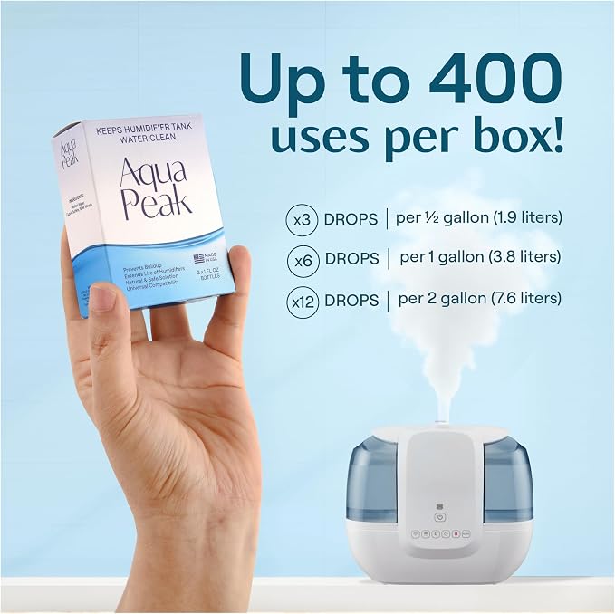 [2-Pack] Humidifier Drops for a Clean Tank - 400+ Uses - Food Grade Humidifier Cleaner - Slows Residue Accumulation and Scaling - Made in USA - Humidifier Water Treatment Cleaning Solution