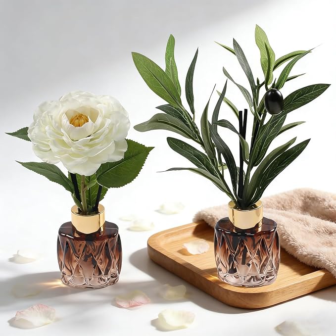 Empty Reed Diffuser Glass Bottle Set, Scent Diffuser Empty Bottle with Sticks Eucalyptus, Fragrance Aromatherapy Essential Oil DIY Jar for Home Shelf Bedroom Bathroom Office Decor