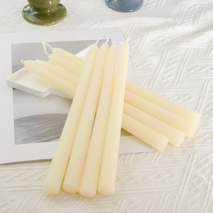 DEYBBY 10 inch Natural White Beeswax Taper Candles Set of 18, Smokeless Dripless Pure Organic Beeswax Candles Bulk for Anniversary Wedding Dinner Home Decor Emergency Housewarming Gift, 8-9Hrs Burn